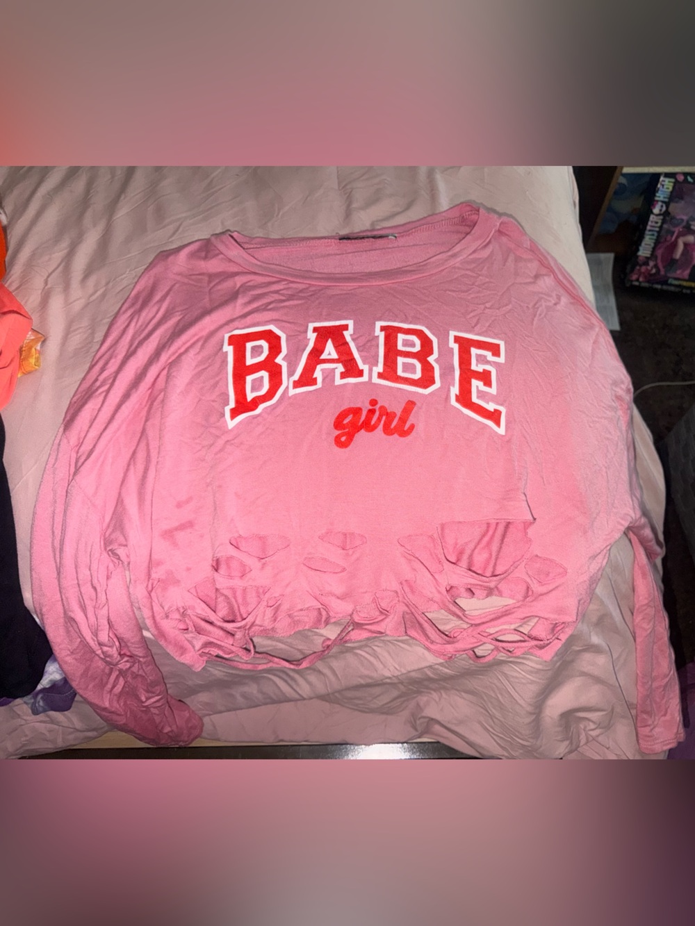 love J Pink "BABE girl" Long Sleeve Crop Top